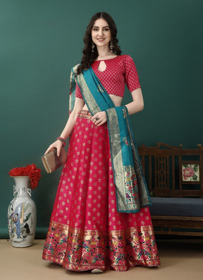 Red Silk Banarasi Lehenga Choli With Resham Work