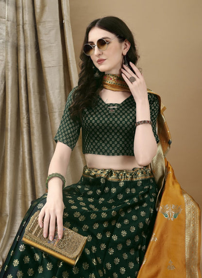 Green Silk Banarasi Lehenga Choli With Resham Work