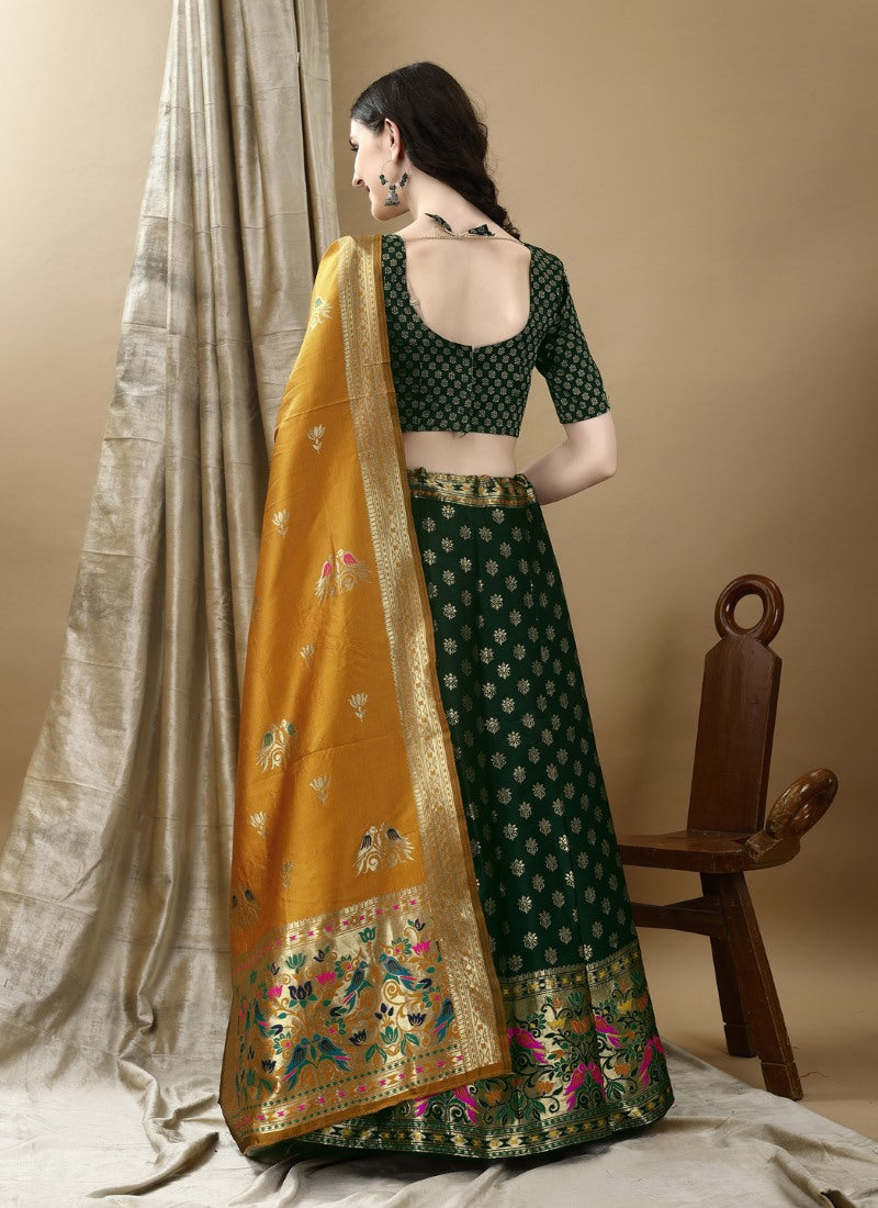 Green Silk Banarasi Lehenga Choli With Resham Work