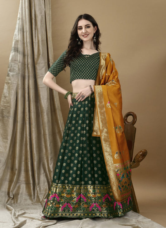 Green Silk Banarasi Lehenga Choli With Resham Work
