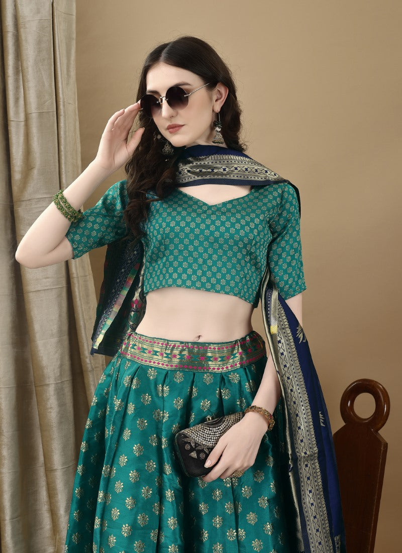 Green Silk Banarasi Lehenga Choli With Resham Work