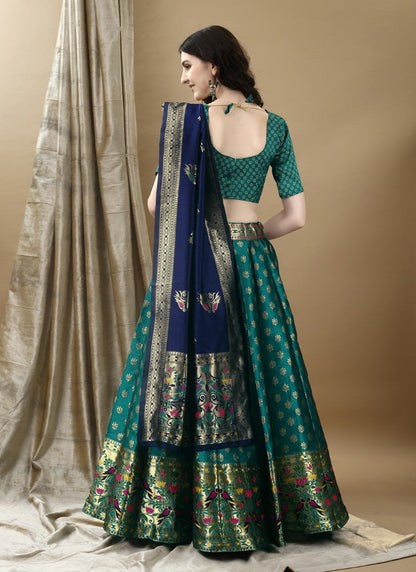 Green Silk Banarasi Lehenga Choli With Resham Work