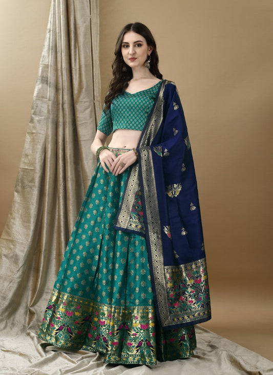 Green Silk Banarasi Lehenga Choli With Resham Work