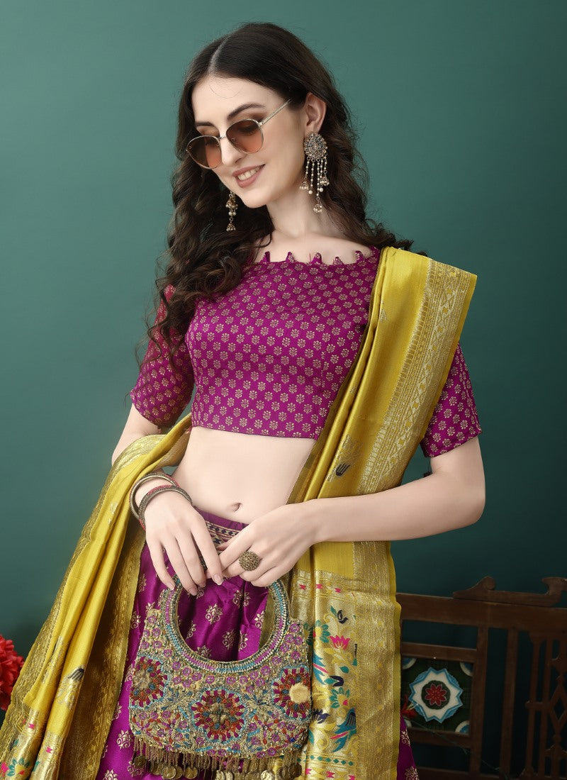 Purple Silk Banarasi Lehenga Choli With Resham Work