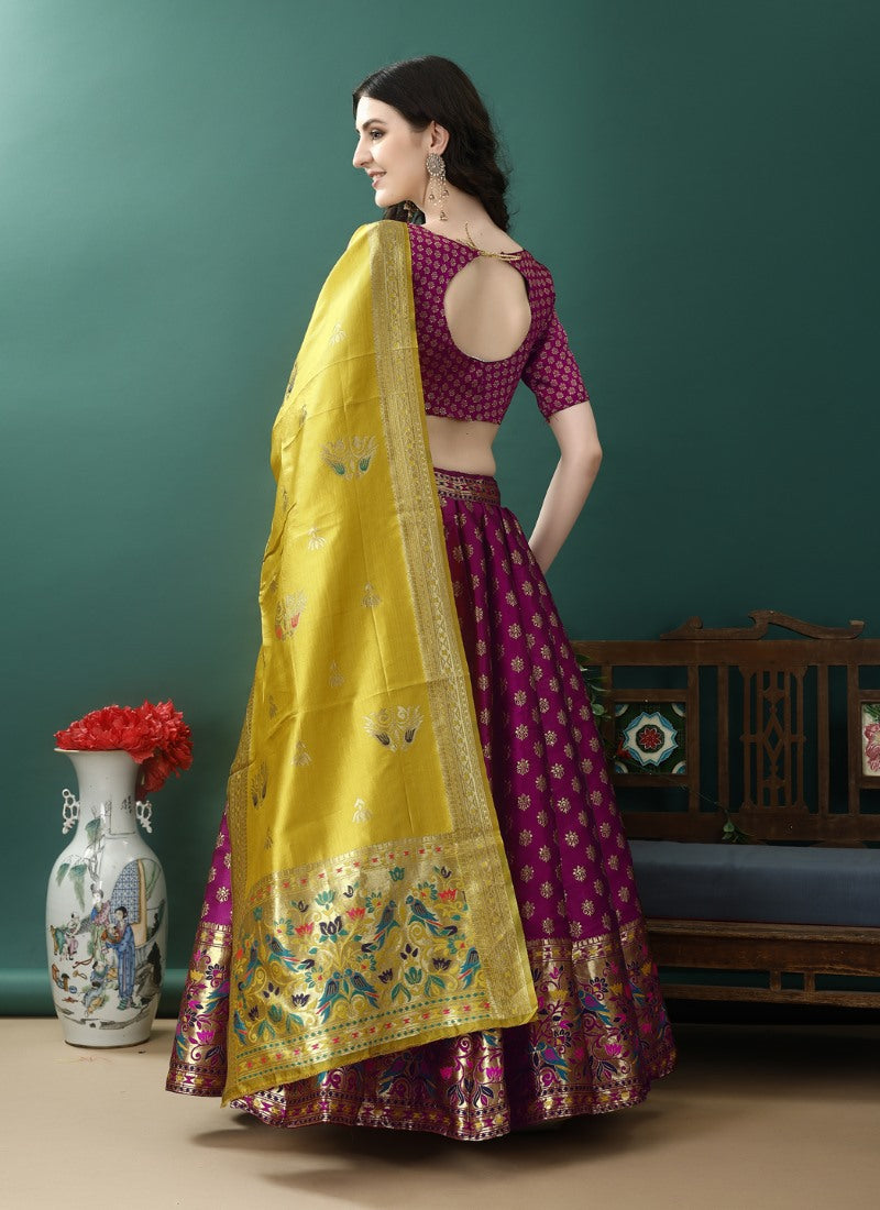 Purple Silk Banarasi Lehenga Choli With Resham Work