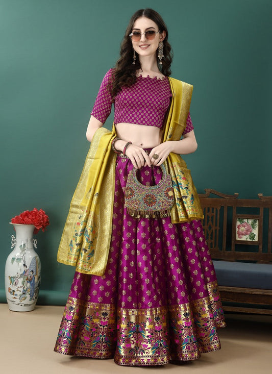 Purple Silk Banarasi Lehenga Choli With Resham Work