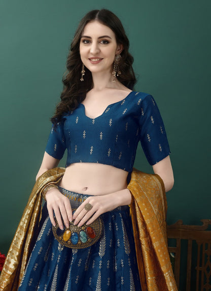 Blue Silk Banarasi Lehenga Choli With Resham Work