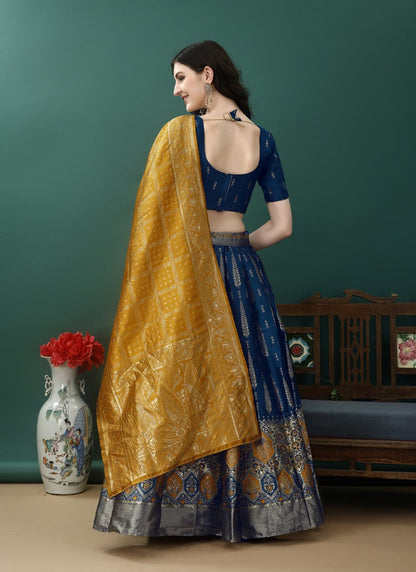 Blue Silk Banarasi Lehenga Choli With Resham Work