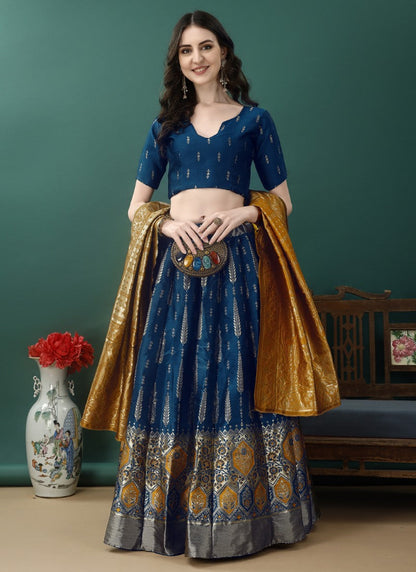 Blue Silk Banarasi Lehenga Choli With Resham Work