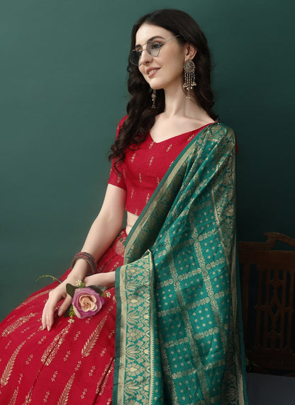 Red Silk Banarasi Lehenga Choli With Resham Work