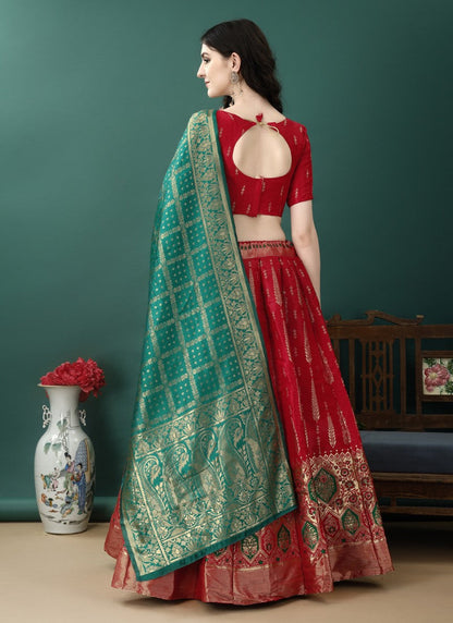 Red Silk Banarasi Lehenga Choli With Resham Work