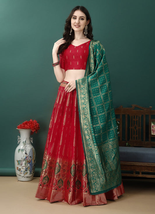 Red Silk Banarasi Lehenga Choli With Resham Work