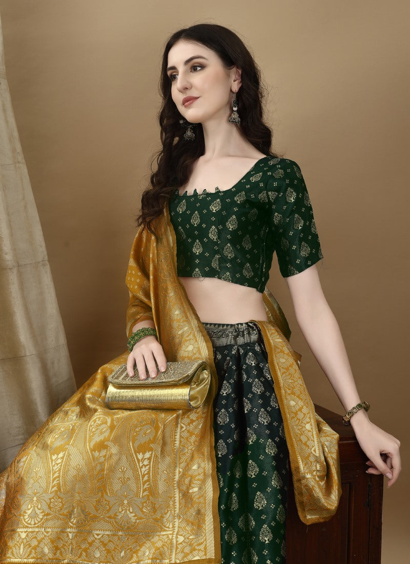 Green Silk Banarasi Lehenga Choli With Resham Work