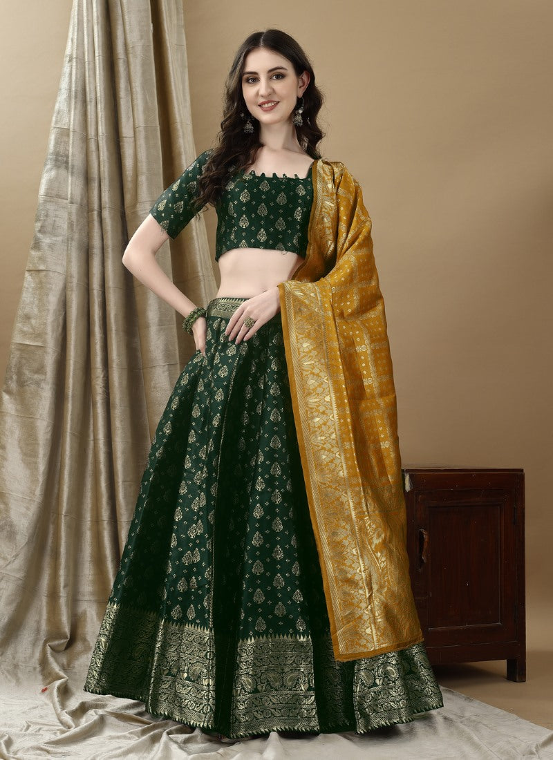 Green Silk Banarasi Lehenga Choli With Resham Work