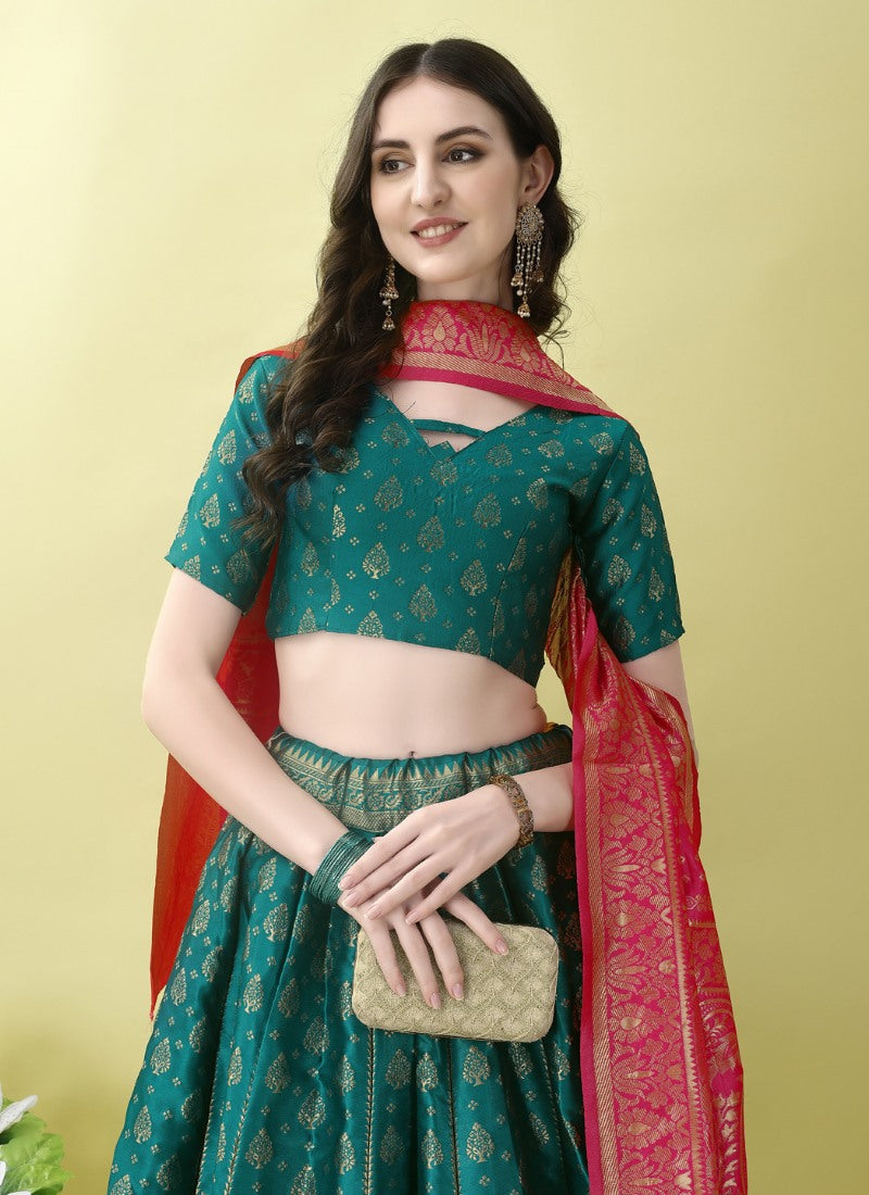 Green Silk Banarasi Lehenga Choli With Resham Work