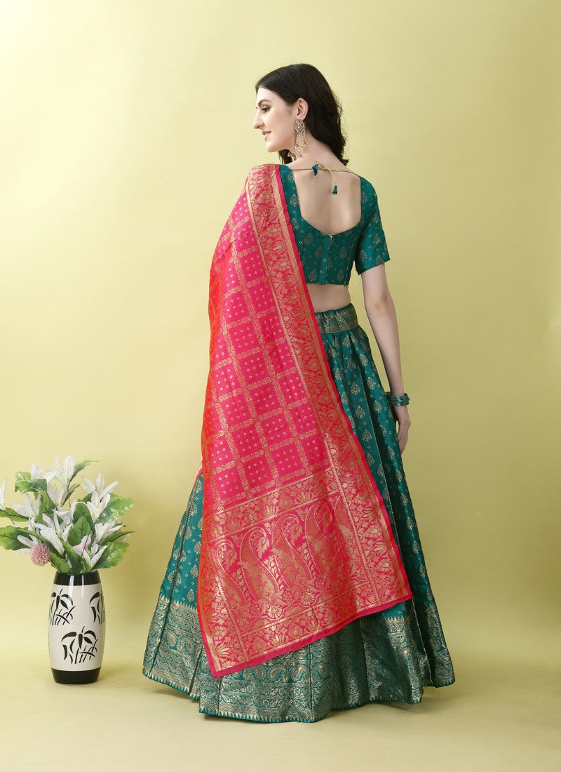 Green Silk Banarasi Lehenga Choli With Resham Work