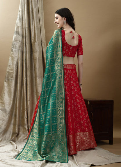 Red Silk Banarasi Lehenga Choli With Resham Work