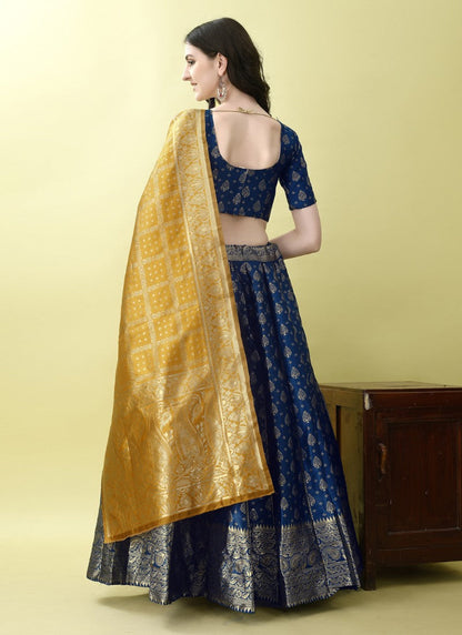 Blue Silk Banarasi Lehenga Choli With Resham Work