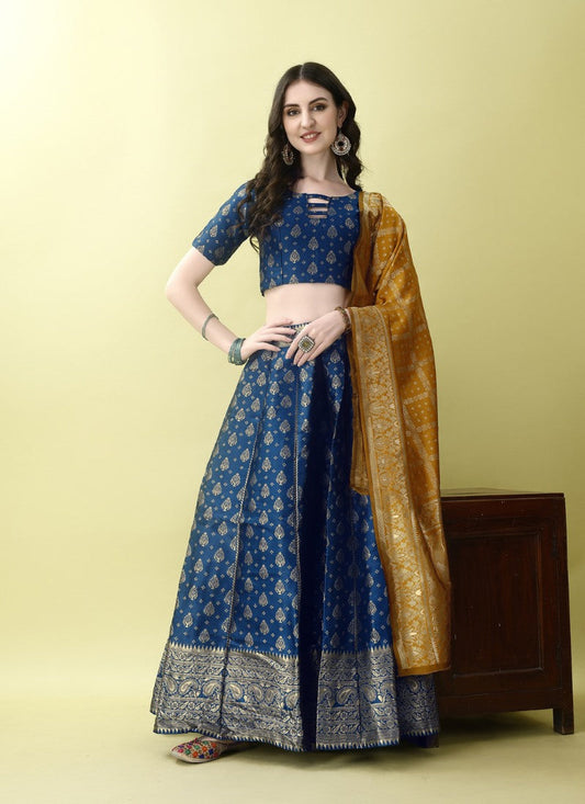 Blue Silk Banarasi Lehenga Choli With Resham Work