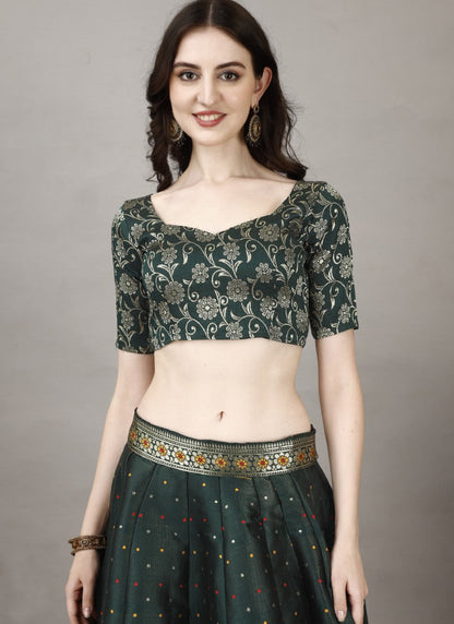 Green Silk Banarasi Lehenga Choli With Resham Work