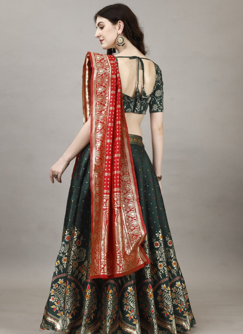 Green Silk Banarasi Lehenga Choli With Resham Work