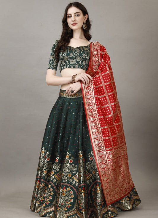 Green Silk Banarasi Lehenga Choli With Resham Work