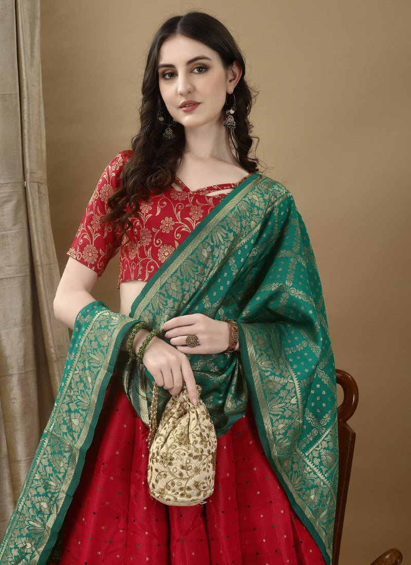 Red Silk Banarasi Lehenga Choli With Resham Work