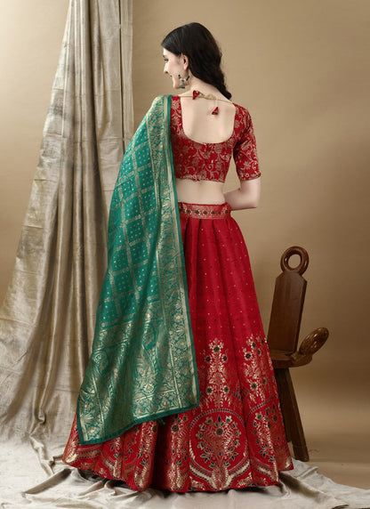 Red Silk Banarasi Lehenga Choli With Resham Work