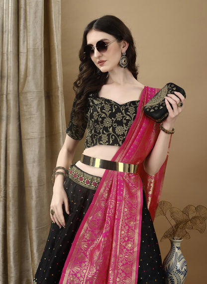 Black Silk Banarasi Lehenga Choli With Resham Work