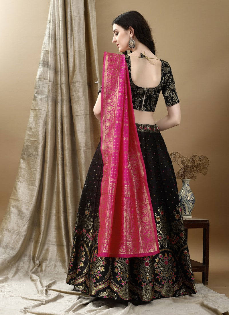 Black Silk Banarasi Lehenga Choli With Resham Work