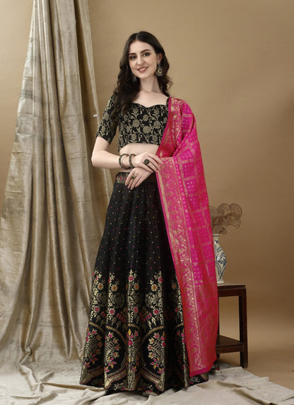 Black Silk Banarasi Lehenga Choli With Resham Work