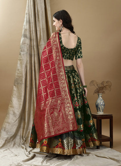 Green Silk Banarasi Lehenga Choli With Resham Work