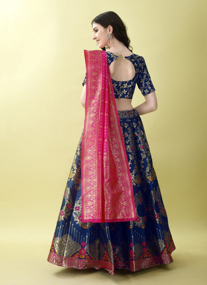 Blue Silk Banarasi Lehenga Choli With Resham Work