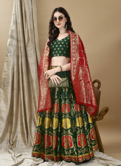 Green Silk Banarasi Lehenga Choli With Resham Work