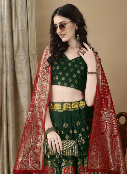 Green Silk Banarasi Lehenga Choli With Resham Work