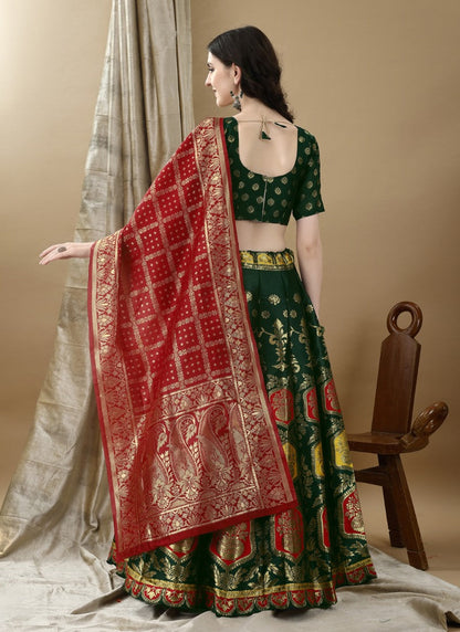 Green Silk Banarasi Lehenga Choli With Resham Work