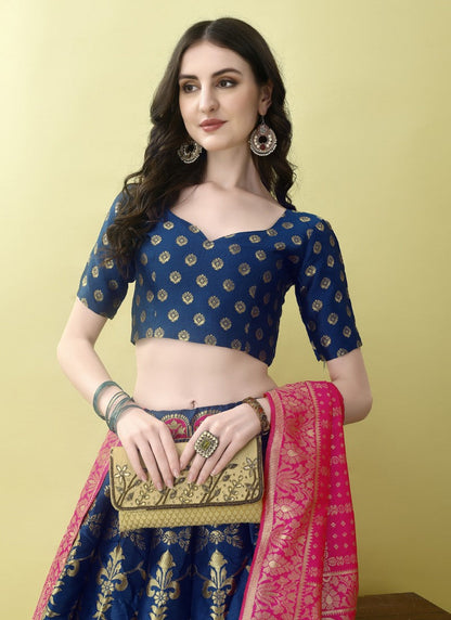 Blue Silk Banarasi Lehenga Choli With Resham Work