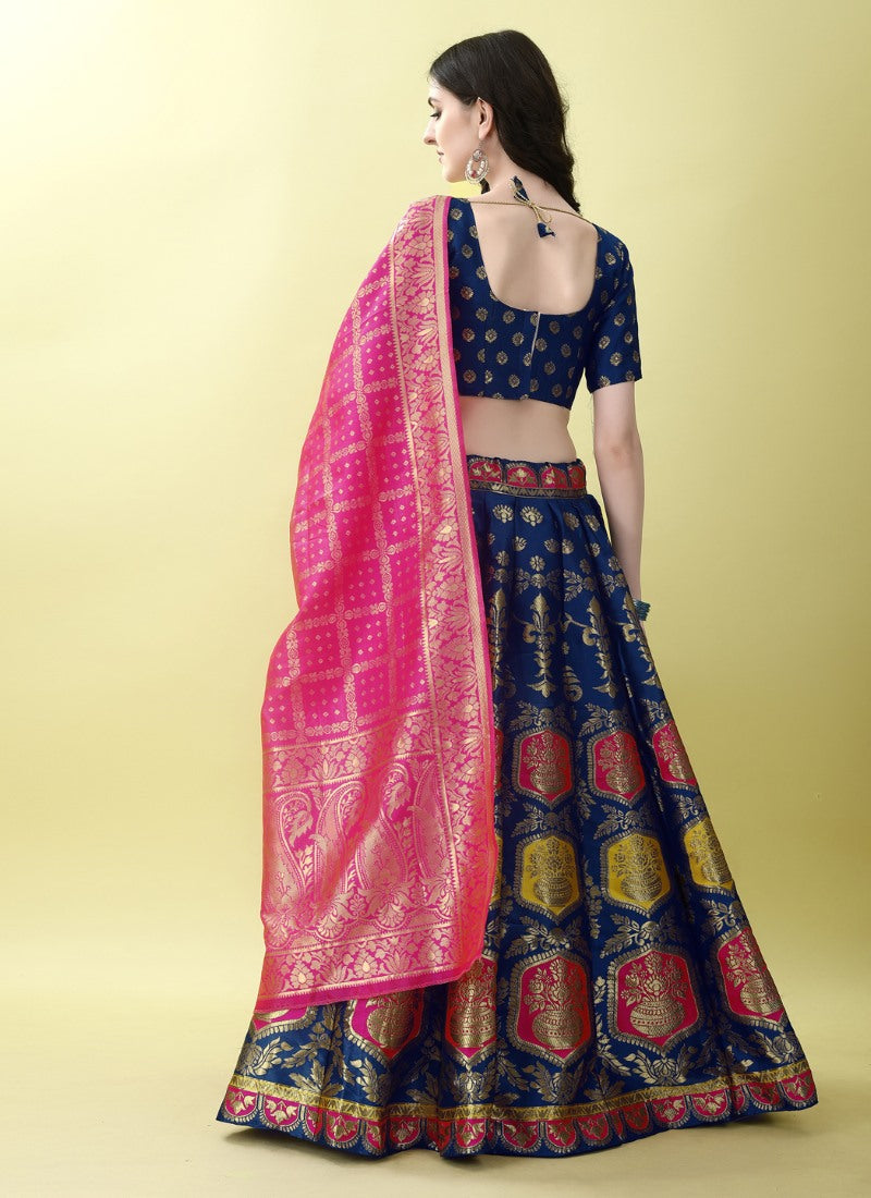 Blue Silk Banarasi Lehenga Choli With Resham Work