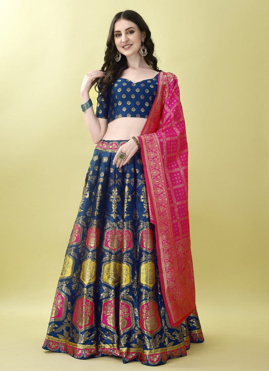 Blue Silk Banarasi Lehenga Choli With Resham Work