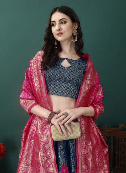 Blue Silk Banarasi Lehenga Choli With Resham Work