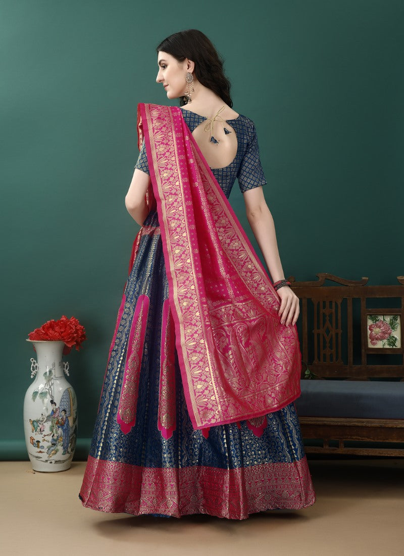 Blue Silk Banarasi Lehenga Choli With Resham Work