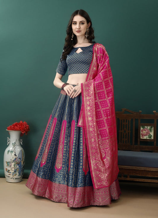 Blue Silk Banarasi Lehenga Choli With Resham Work