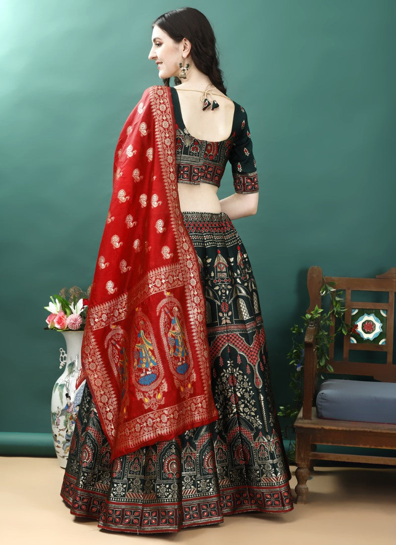 Green Silk Banarasi Lehenga Choli With Resham Work