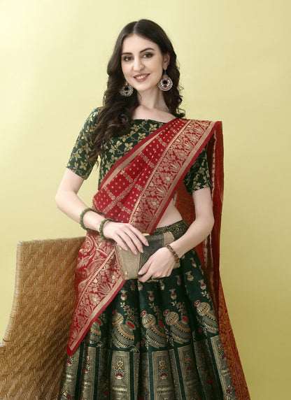 Green Silk Banarasi Lehenga Choli With Resham Work