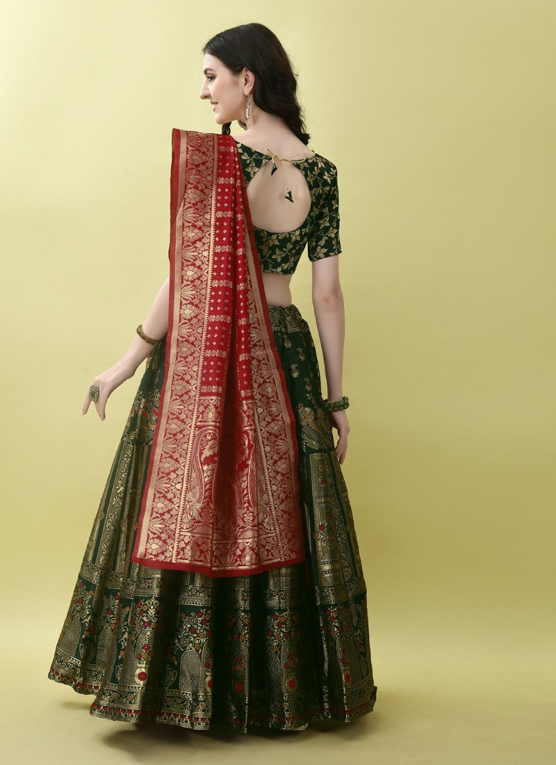 Green Silk Banarasi Lehenga Choli With Resham Work