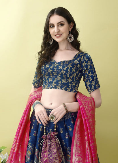 Blue Silk Banarasi Lehenga Choli With Resham Work