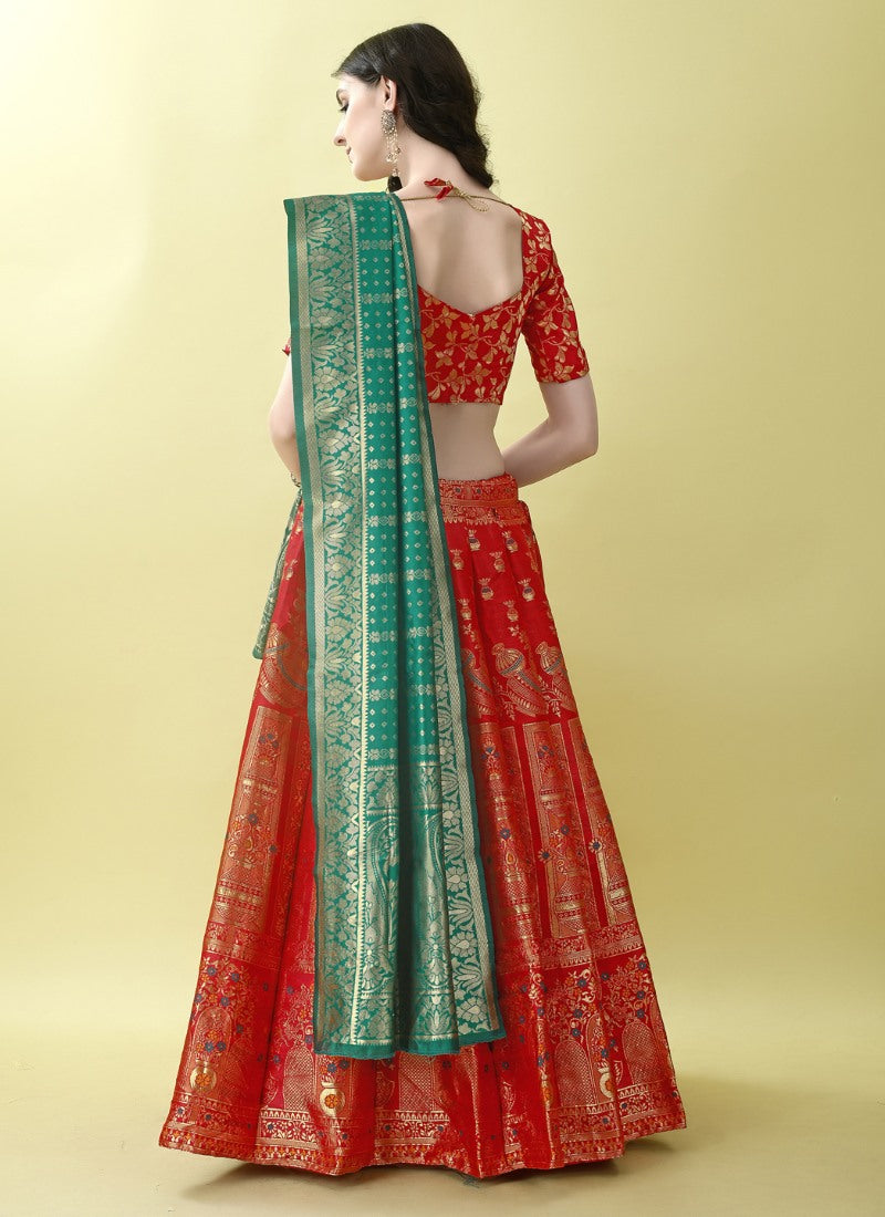 Red Silk Banarasi Lehenga Choli With Resham Work