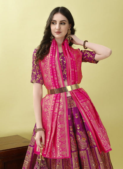 Purple Silk Banarasi Lehenga Choli With Resham Work