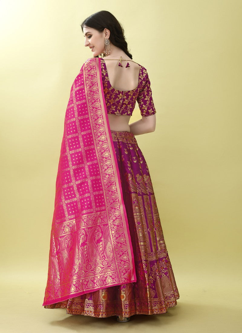 Purple Silk Banarasi Lehenga Choli With Resham Work