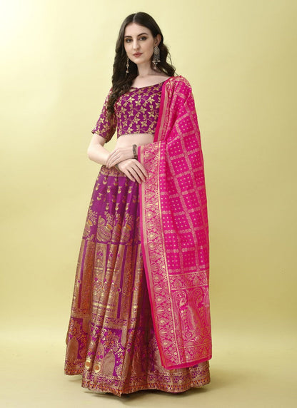 Purple Silk Banarasi Lehenga Choli With Resham Work